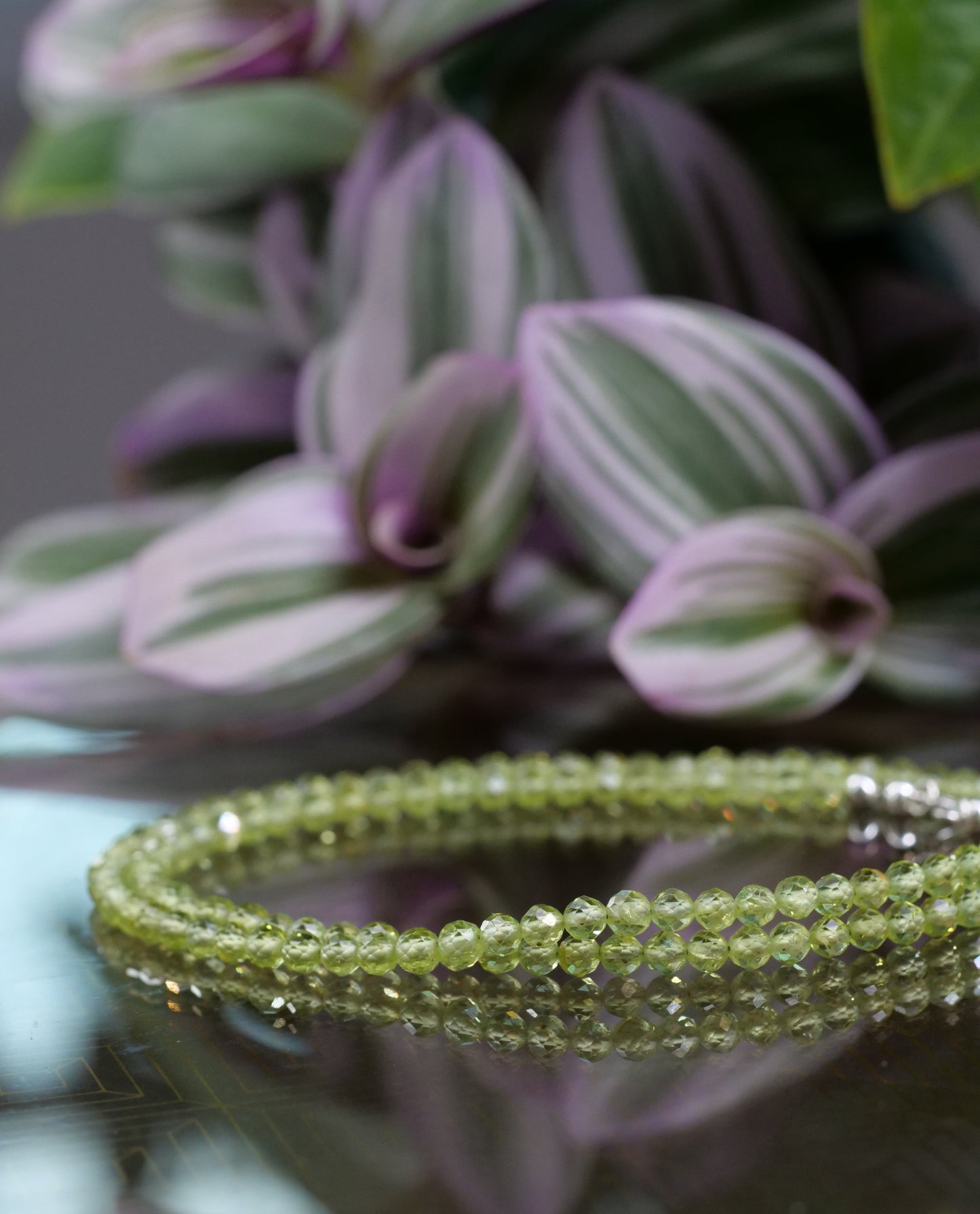 Peridot 3.5mm Beaded Natural Gemstone Sterling Silver Necklace, Genuine Top Grade Gift Jewelry, Women Fashion Jewellery