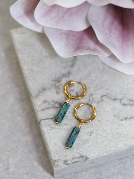Jade Huggie Dangle Natural Gemstone Gold Plated Gold Filled Earrings, Genuine Top Grade Gift Jewelry, Women Fashion Jewellery