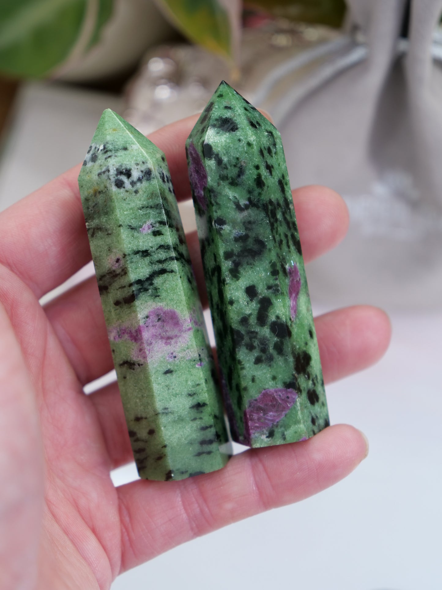 Ruby Zoisite 3-inch Natural Energy Crystal Tower Point Mineral Gemstone, Home Decoration Obelisk Gift Meditation Wand Gem