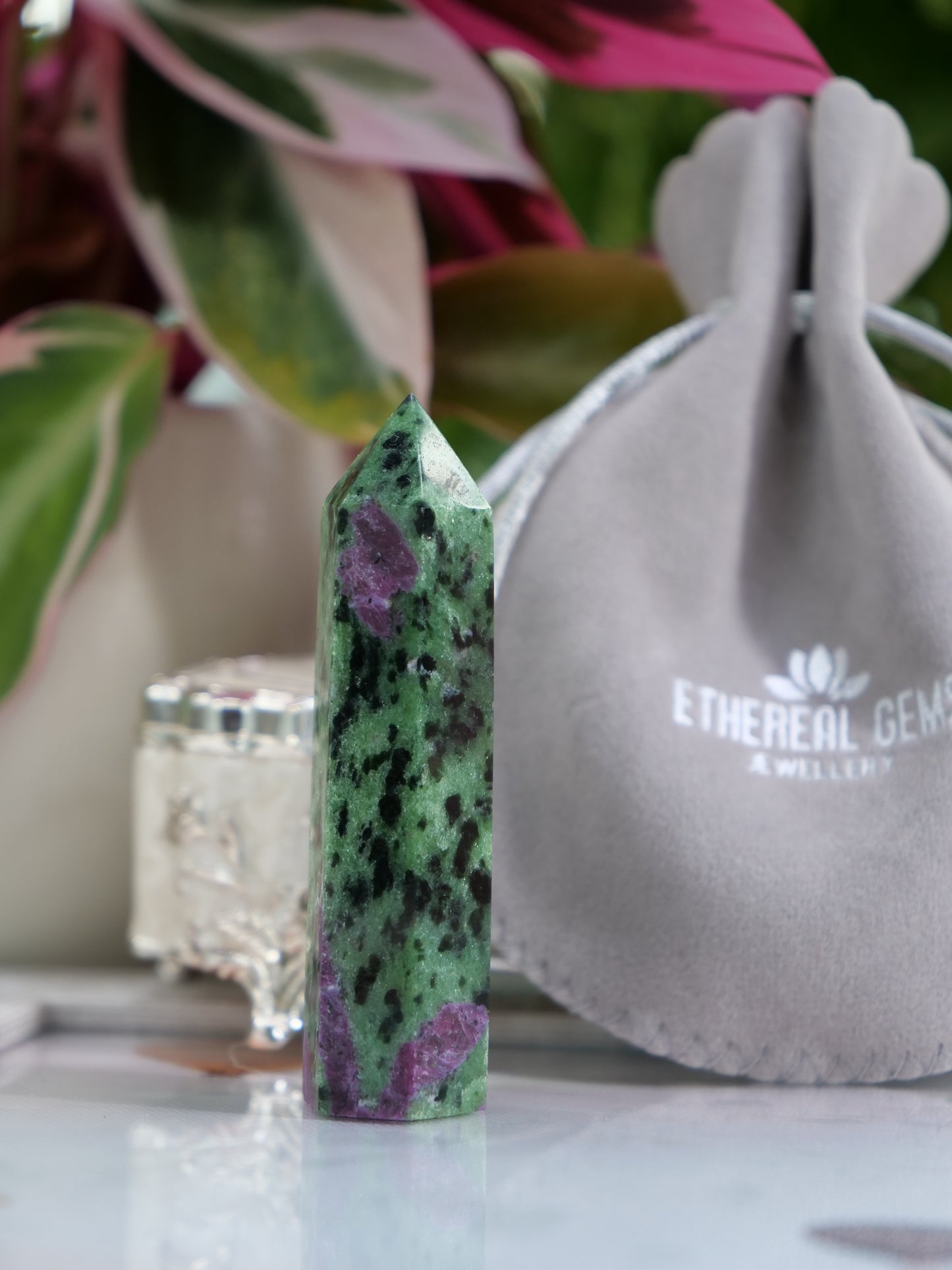 Ruby Zoisite 3-inch Natural Energy Crystal Tower Point Mineral Gemstone, Home Decoration Obelisk Gift Meditation Wand Gem