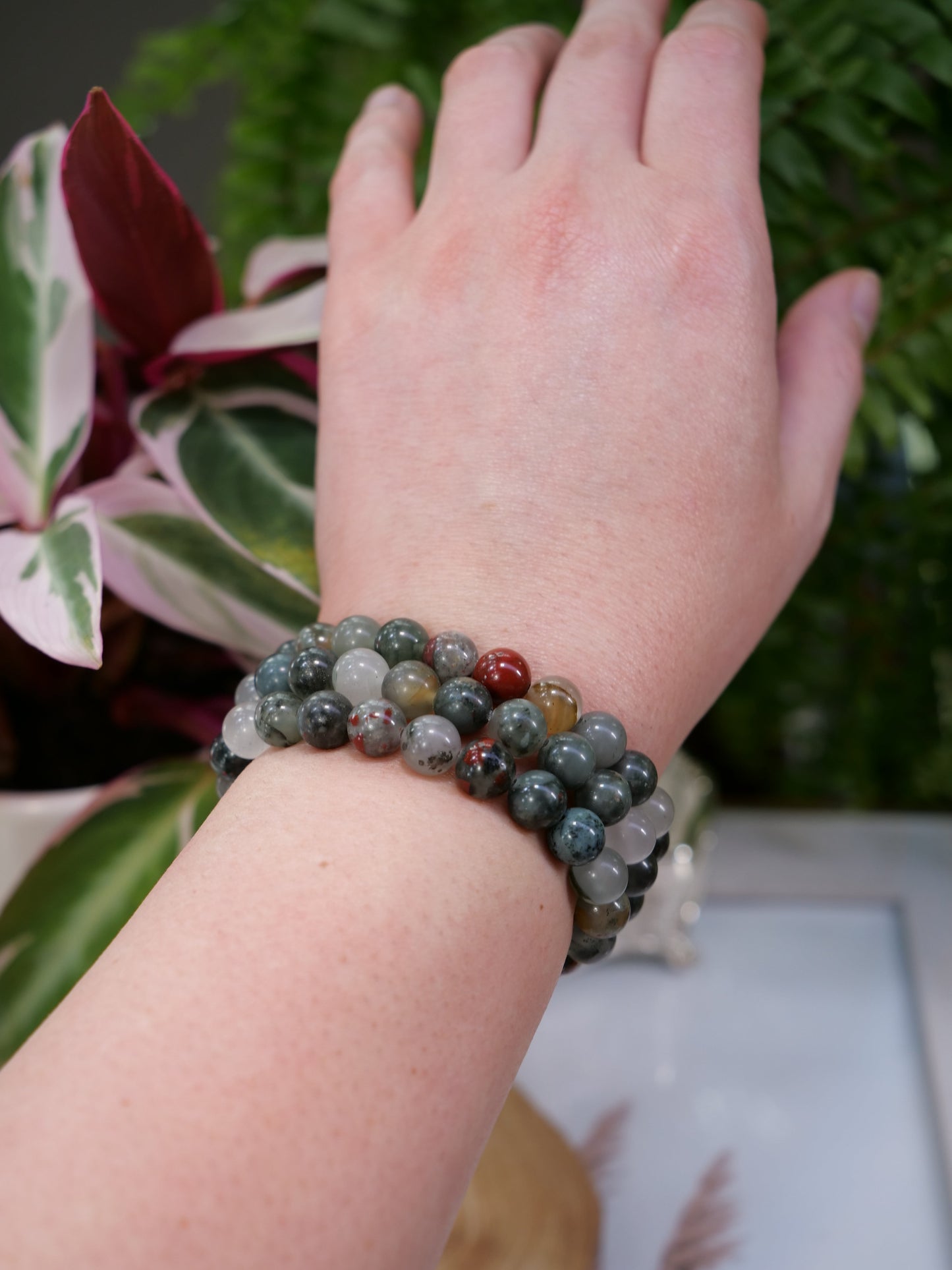 African Bloodstone 8Mm Beaded Natural Gemstone Elastic Bracelet Genuine Top Grade Gift Jewelry Men