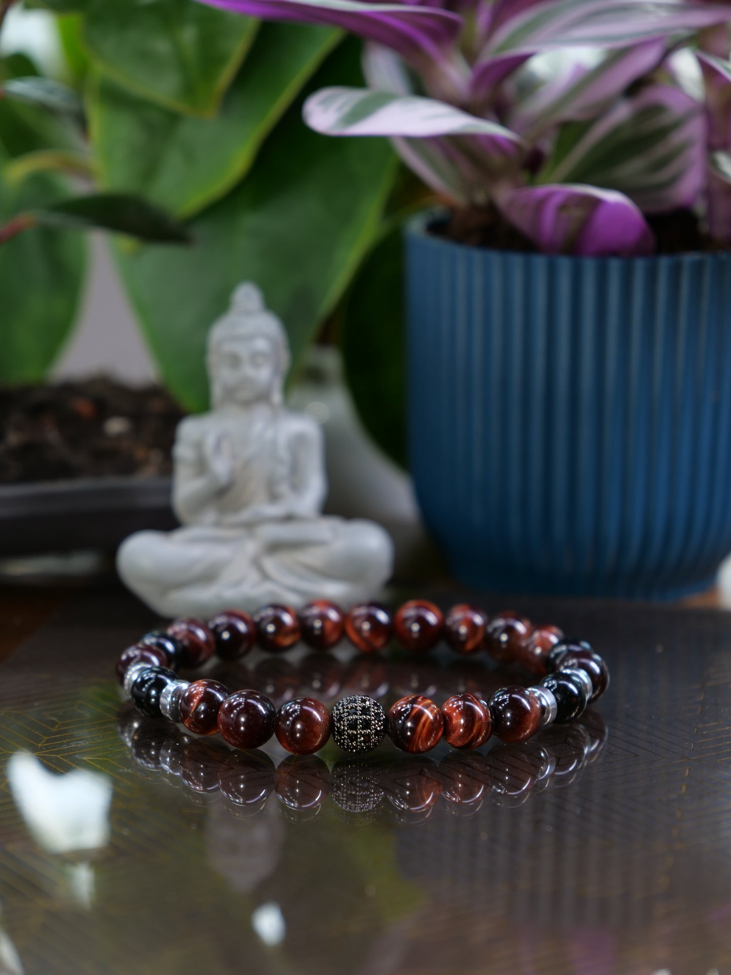 Red Tigers Eye Black Tourmaline 8mm Beaded Natural Gemstone Elastic Bracelet, Genuine Top Grade Gift Jewelry, Men Women Fashion Crystal Energy Jewellery