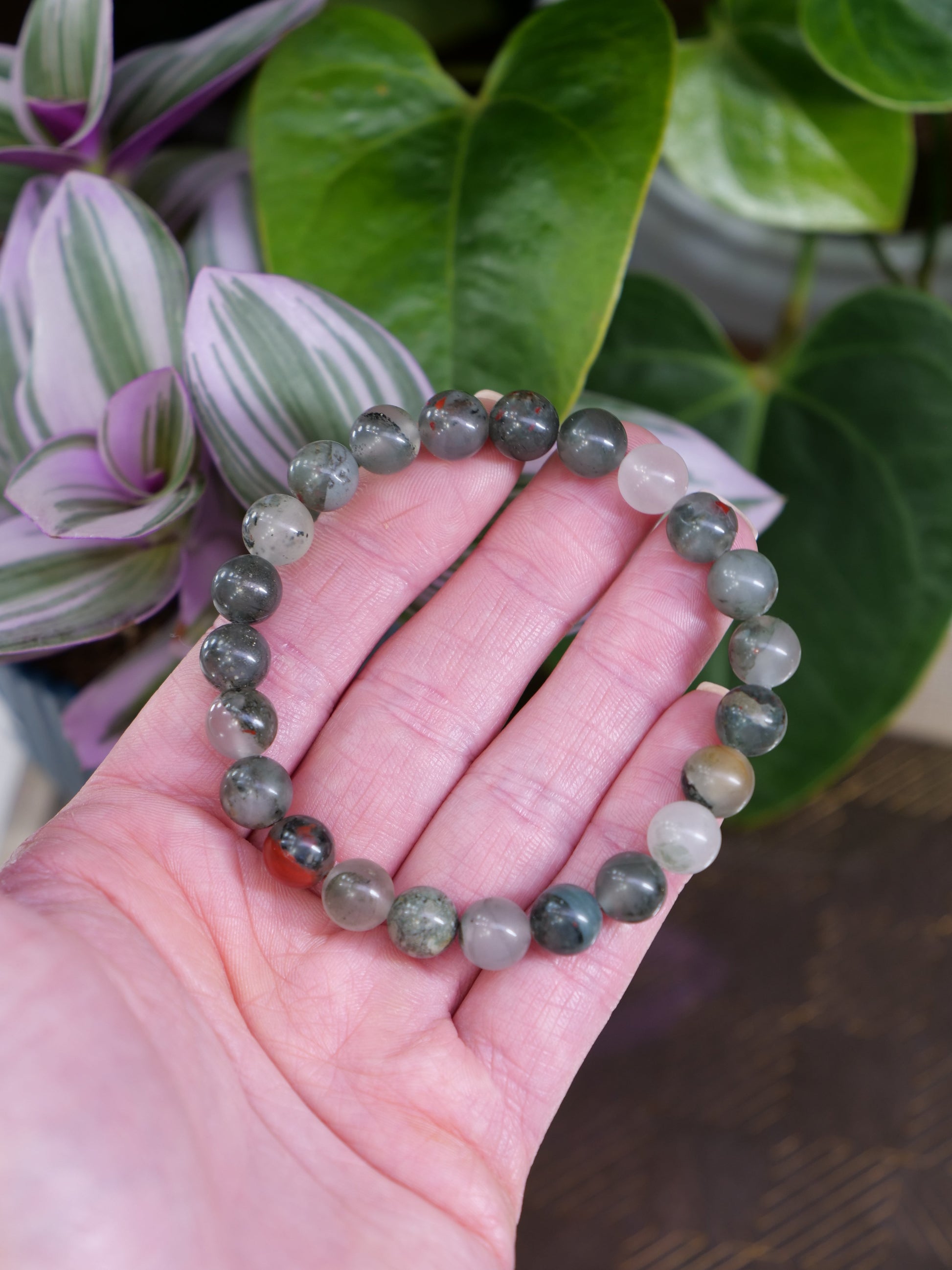 African Bloodstone 8Mm Beaded Natural Gemstone Elastic Bracelet Genuine Top Grade Gift Jewelry Men