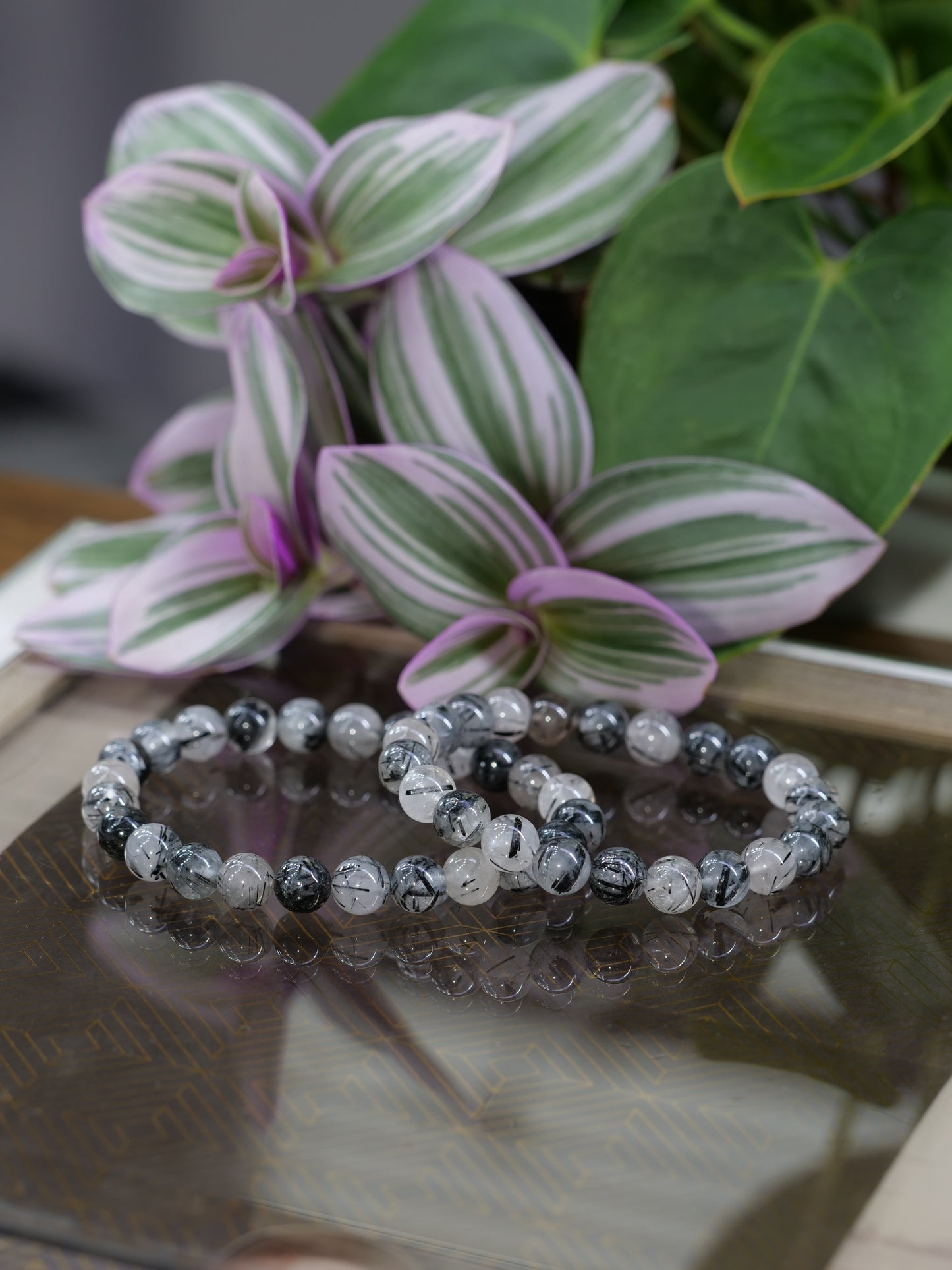 Black Rutilated Quartz 8mm Beaded Natural Gemstone Elastic Bracelet, Genuine Top Grade Gift Jewelry, Men Women Fashion Crystal Energy Jewellery