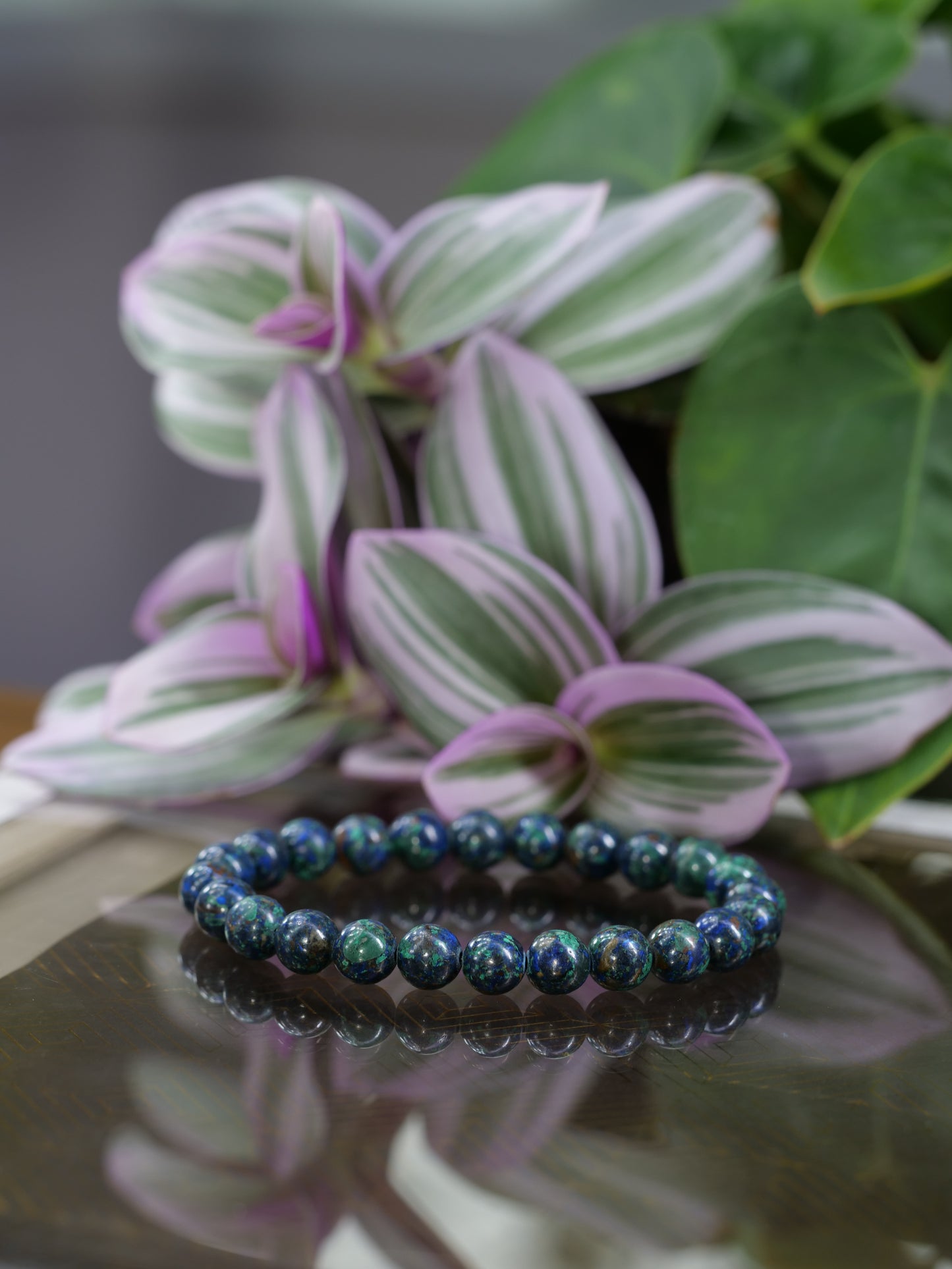 Azurite 8mm Beaded Natural Gemstone Elastic Bracelet, Genuine Top Grade Gift Jewelry, Men Women Fashion Crystal Energy Jewellery