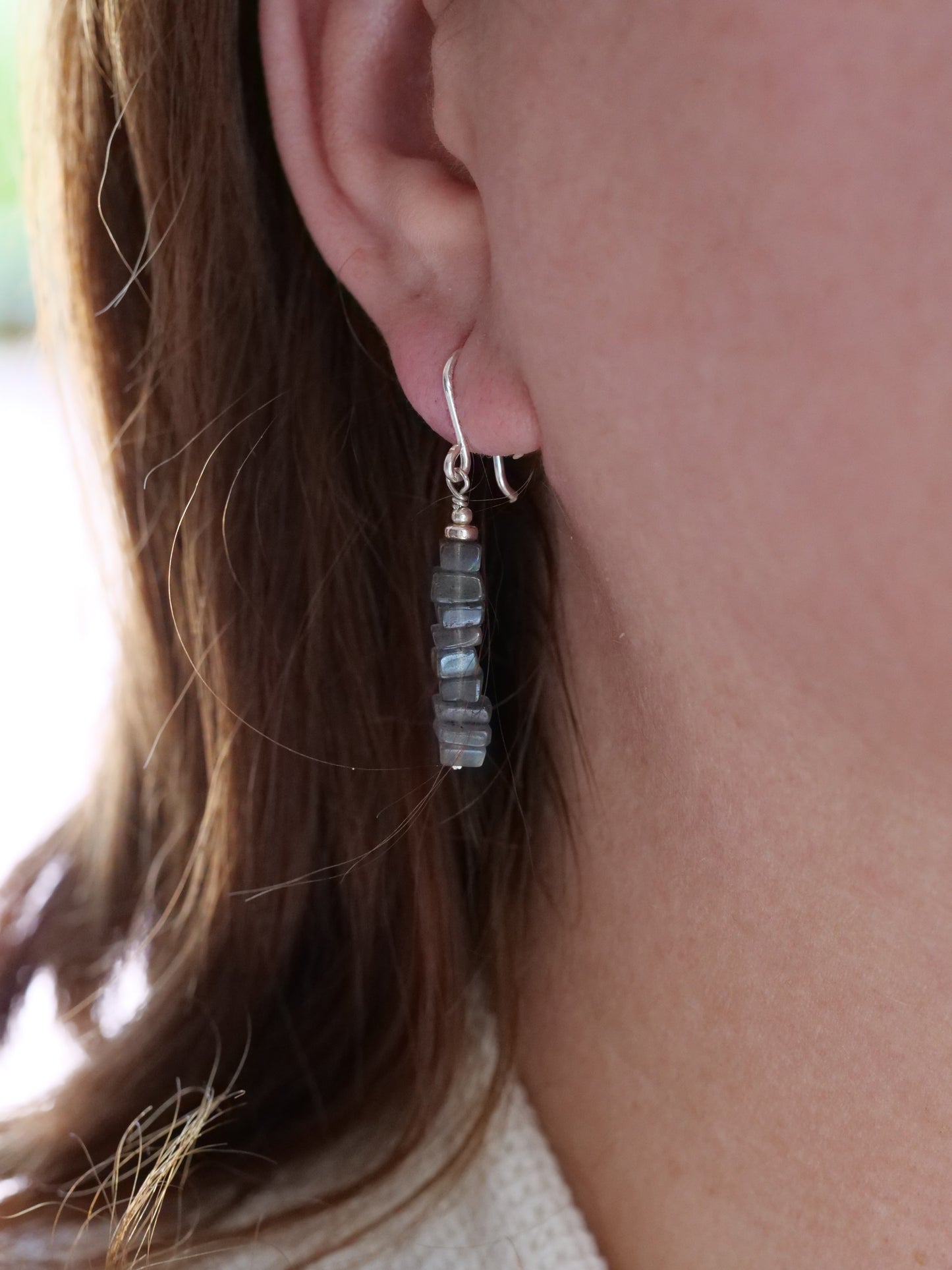 Labradorite Dangle Natural Gemstone Sterling Silver Earrings, Genuine Top Grade Gift Jewelry, Women Fashion Jewellery