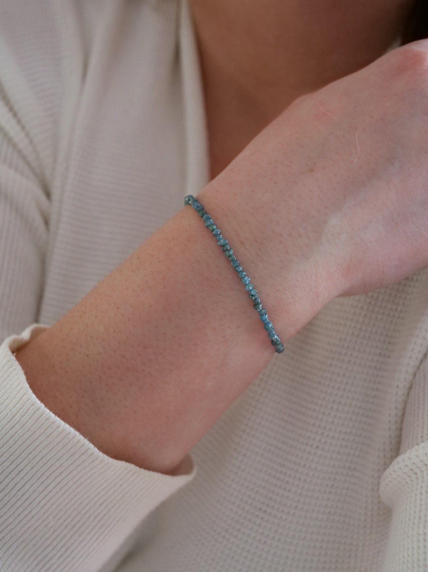 Blue Diamond Raw 3mm Beaded Natural Gemstone Sterling Silver/14ct Gold Filled Bracelet, Genuine Top Grade Gift Jewelry, Woman Jewellery