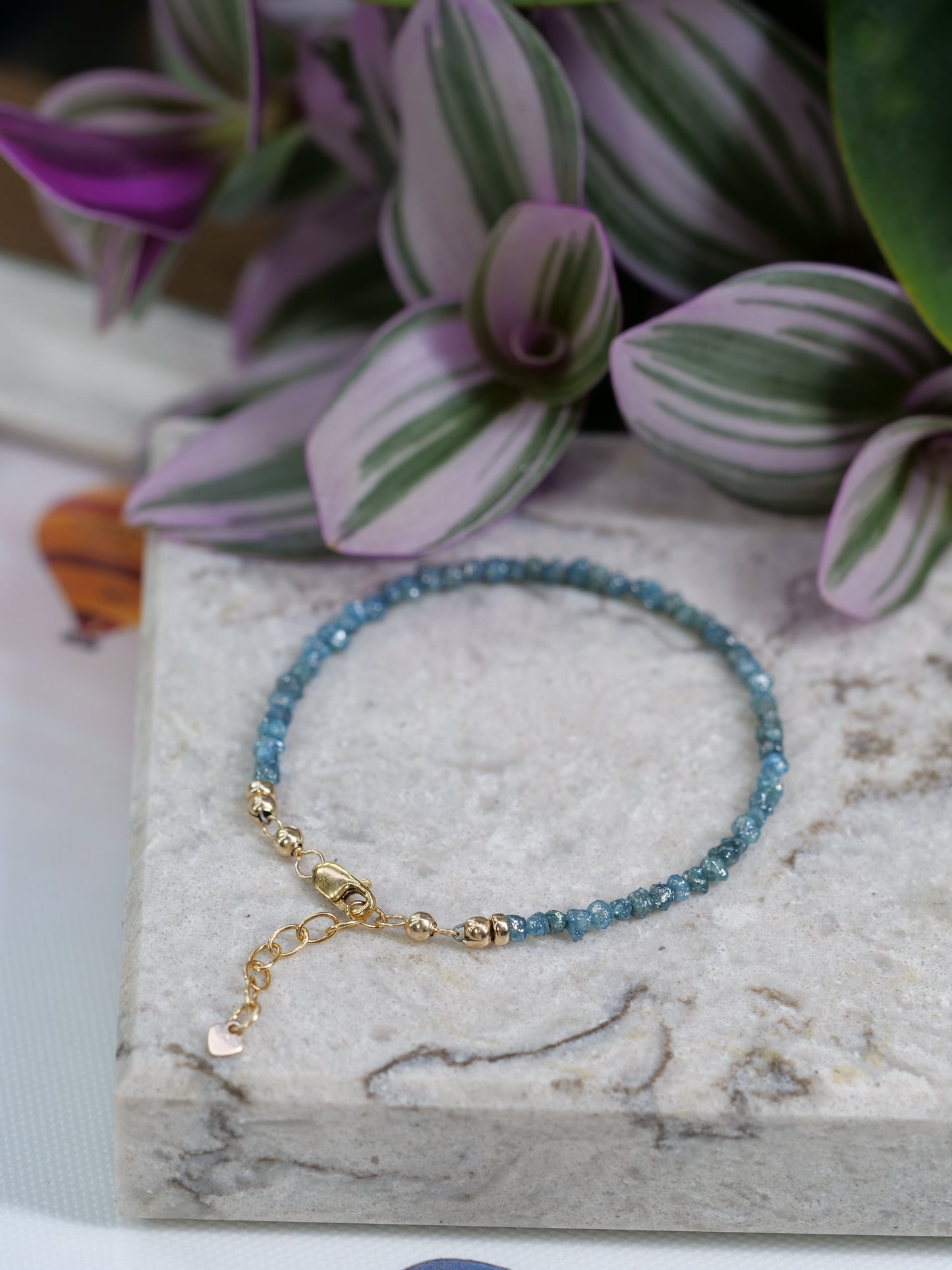 Blue Diamond Raw 3mm Beaded Natural Gemstone Sterling Silver/14ct Gold Filled Bracelet, Genuine Top Grade Gift Jewelry, Woman Jewellery