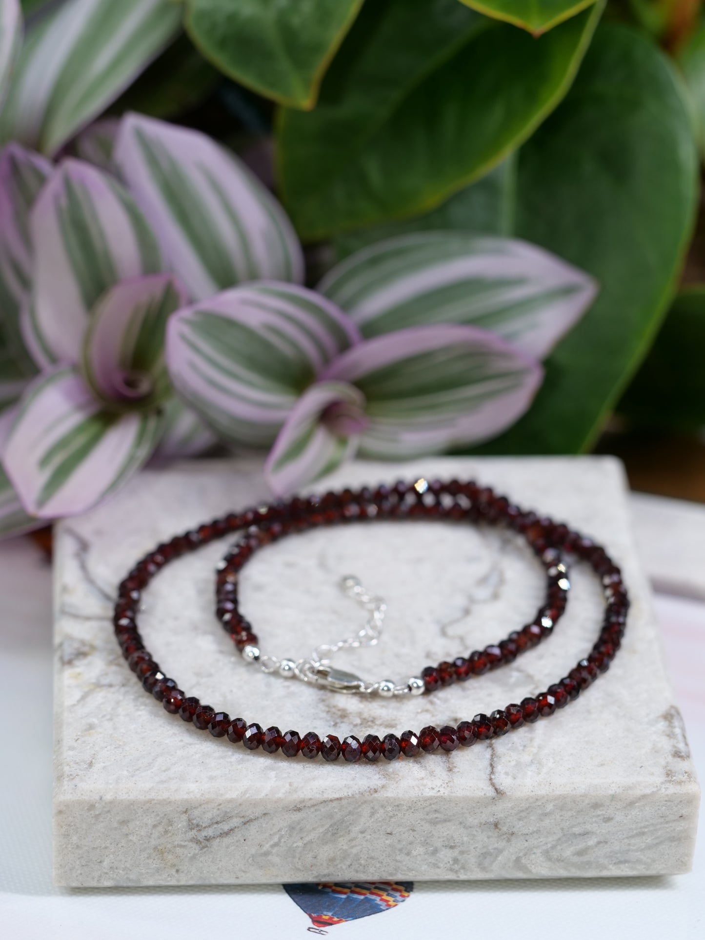 Malaya Garnet 4mm Beaded Natural Gemstone Sterling Silver Necklace, Genuine Top Grade Gift Jewelry, Women Fashion Crystal Energy Jewellery