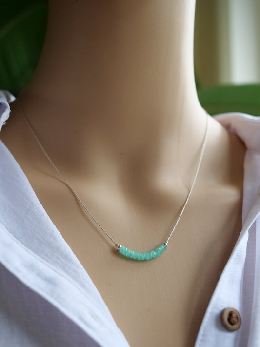 Mozambique Amazonite Natural Gemstone Sterling Silver Dainty Necklace, Genuine Top Grade Gift Jewelry, Women Crystal Energy Jewellery
