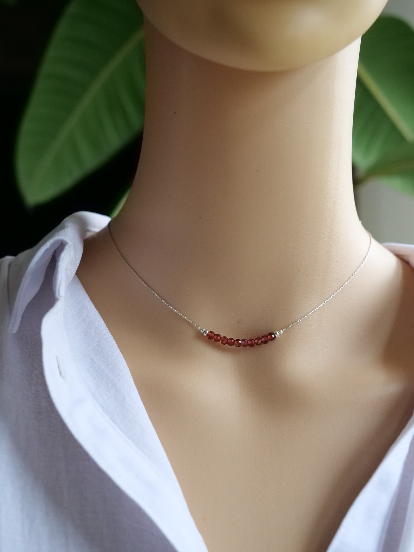 Malaya Garnet 3mm Natural Gemstone Sterling Silver Dainty Necklace, Genuine Top Grade Gift Jewelry, Women Crystal Energy Jewellery