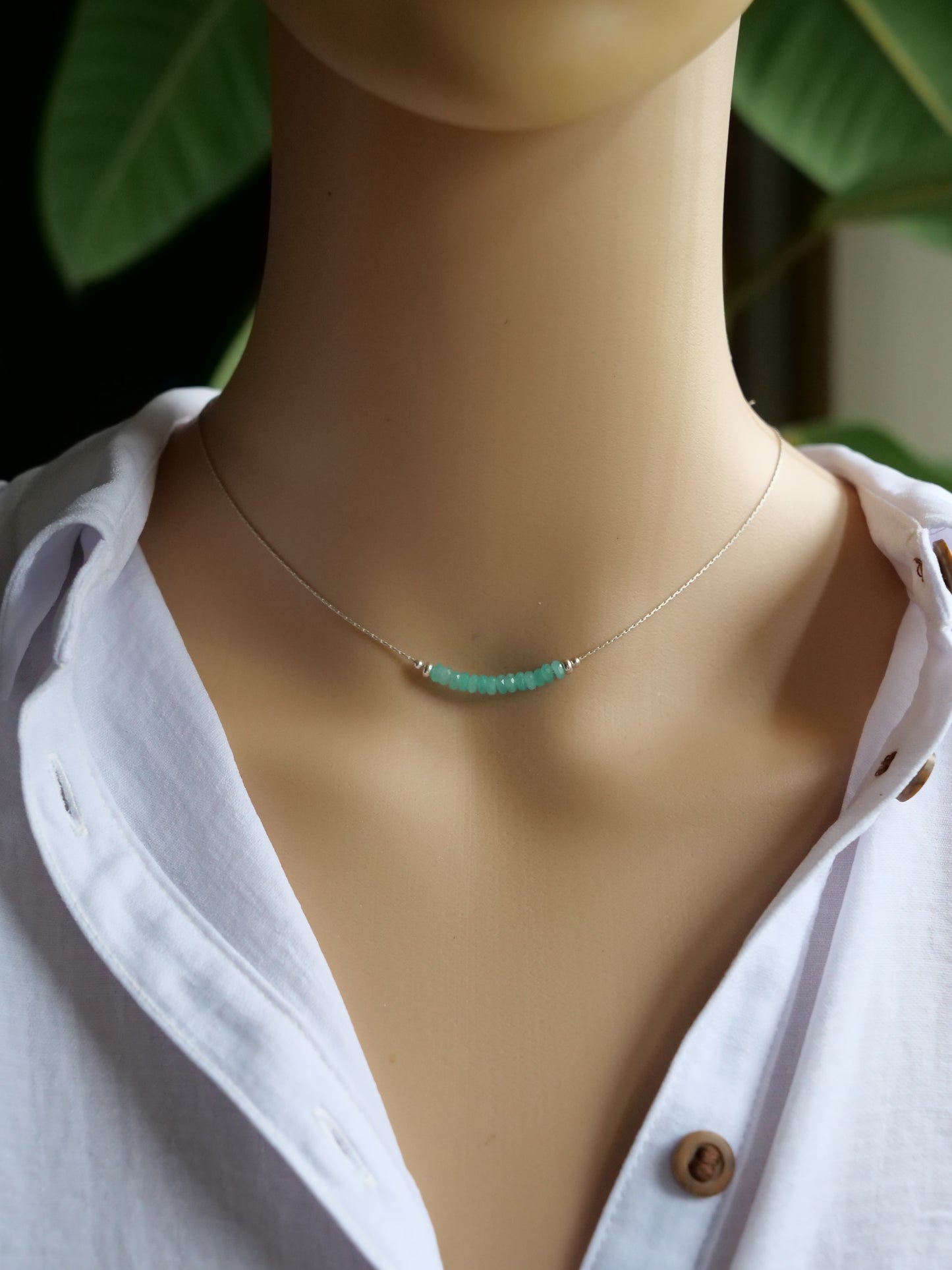 Mozambique Amazonite Natural Gemstone Sterling Silver Dainty Necklace, Genuine Top Grade Gift Jewelry, Women Crystal Energy Jewellery