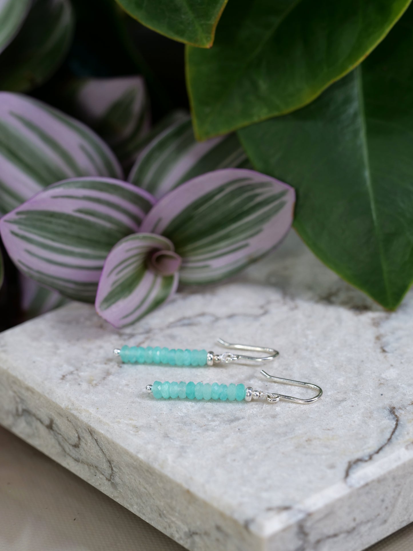 Amazonite Mozambique Dangle Natural Gemstone Sterling Silver Earrings, Genuine Top Grade Gift Jewelry, Women Fashion Jewellery