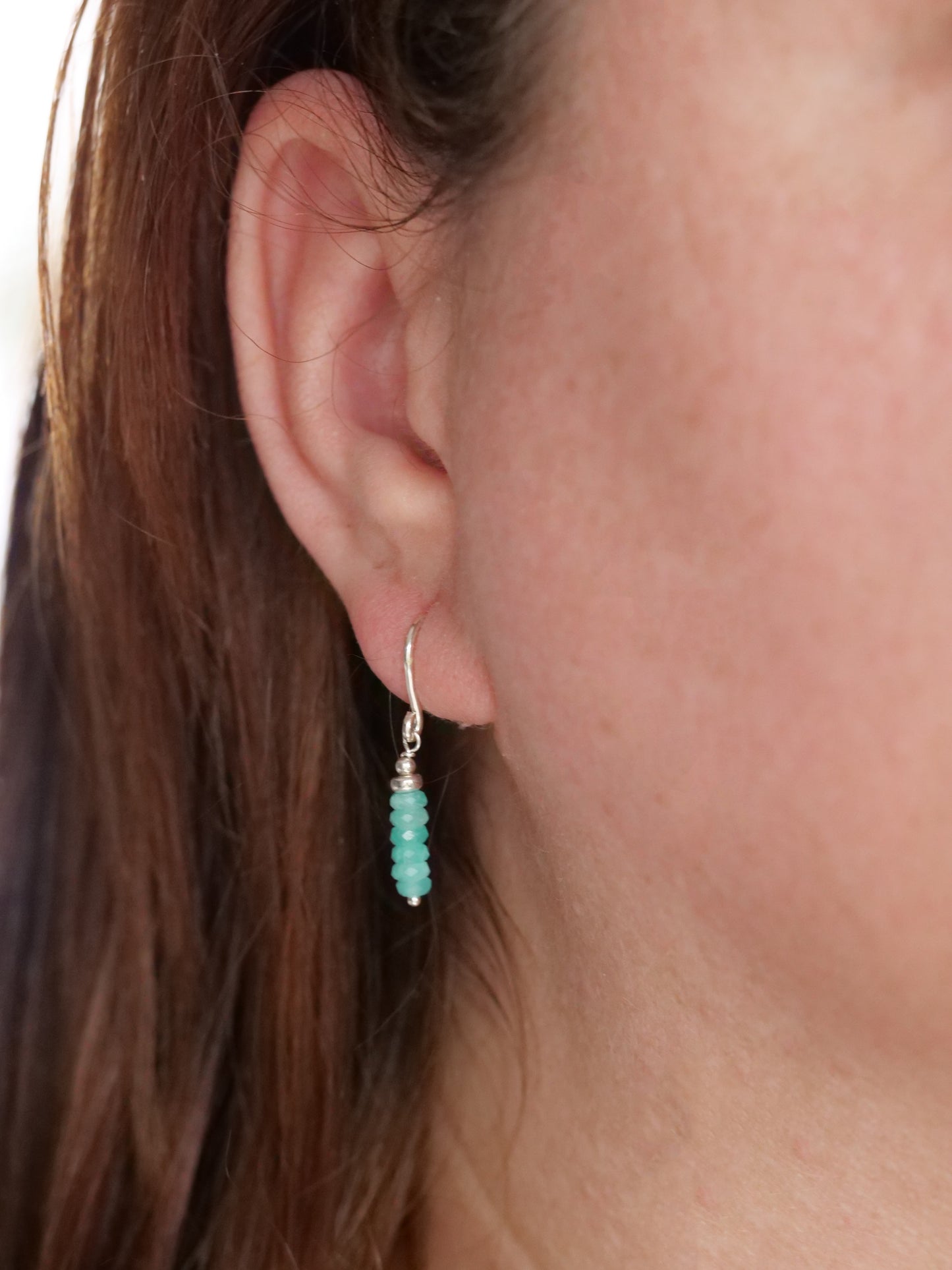 Amazonite Mozambique Dangle Natural Gemstone Sterling Silver Earrings, Genuine Top Grade Gift Jewelry, Women Fashion Jewellery