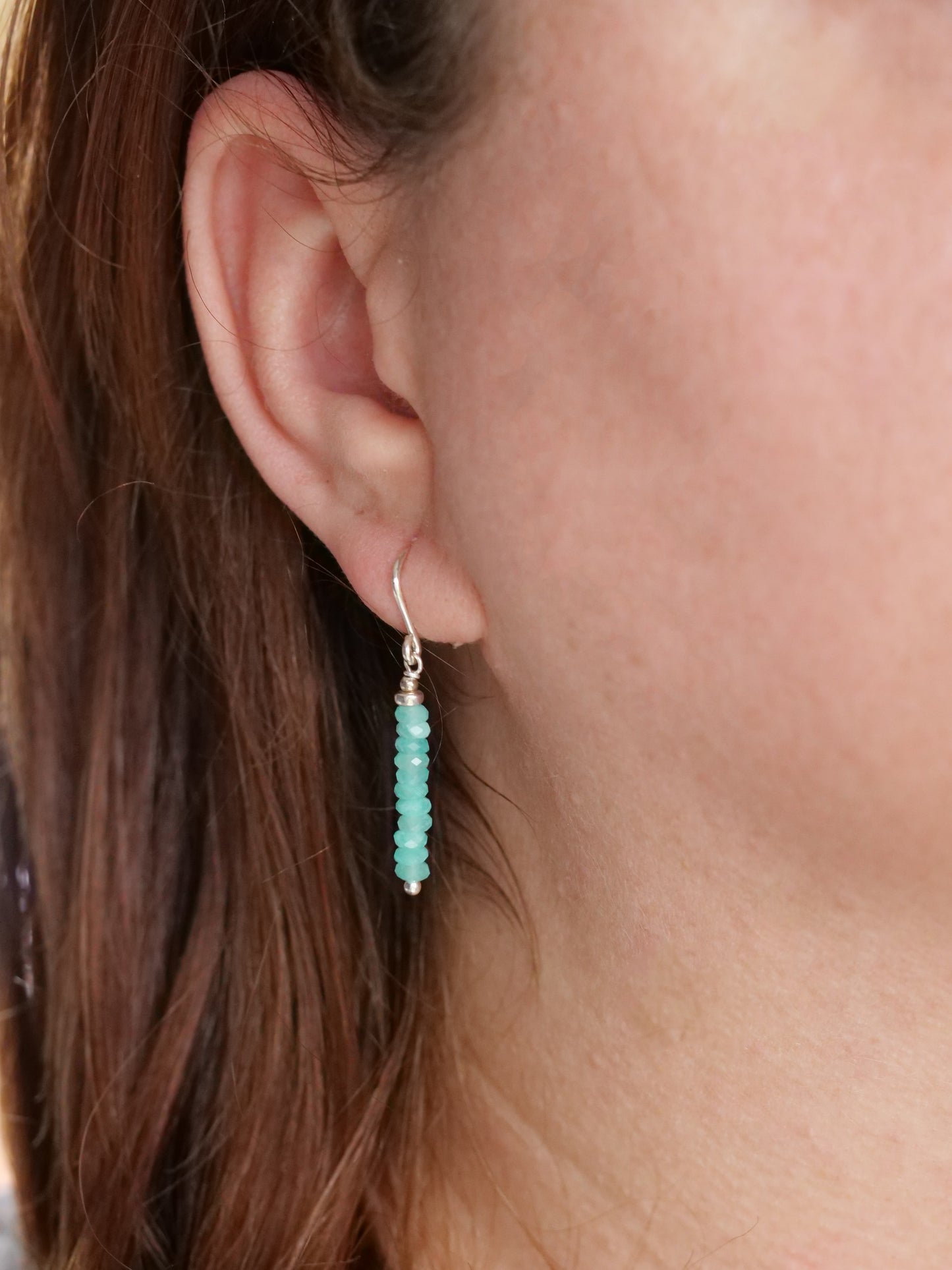 Amazonite Mozambique Dangle Natural Gemstone Sterling Silver Earrings, Genuine Top Grade Gift Jewelry, Women Fashion Jewellery