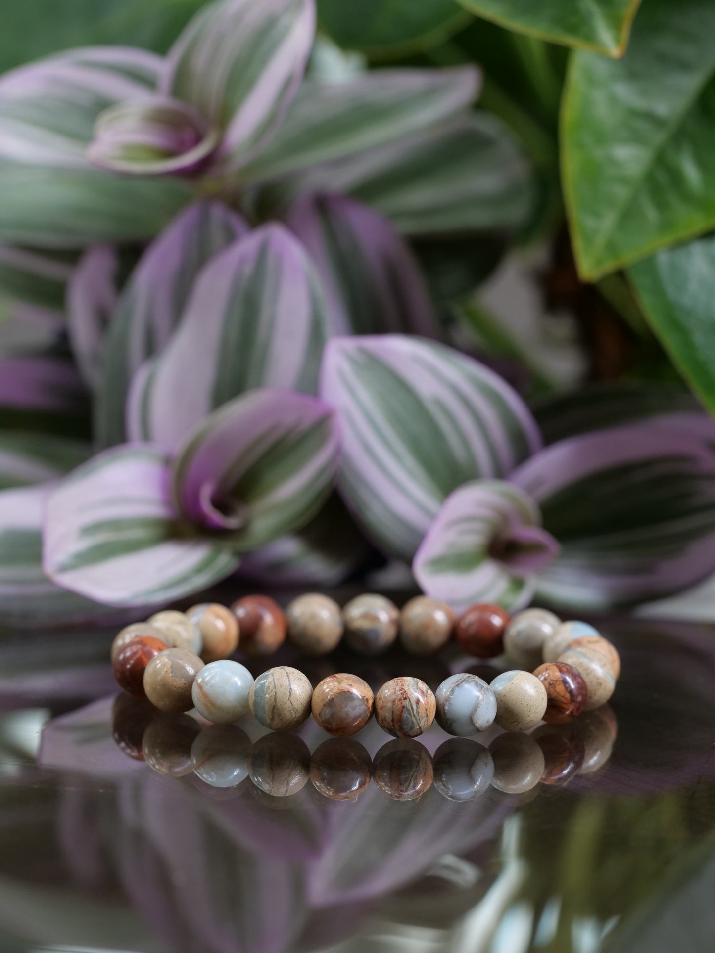 Aqua Terra Jasper 8mm Beaded Natural Gemstone Elastic Bracelet, Genuine Top Grade Gift Jewelry, Men Women Fashion Crystal Energy Jewellery