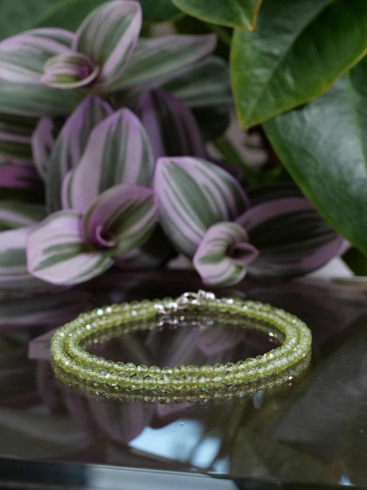 Peridot 3.5mm Beaded Natural Gemstone Sterling Silver Necklace, Genuine Top Grade Gift Jewelry, Women Fashion Jewellery