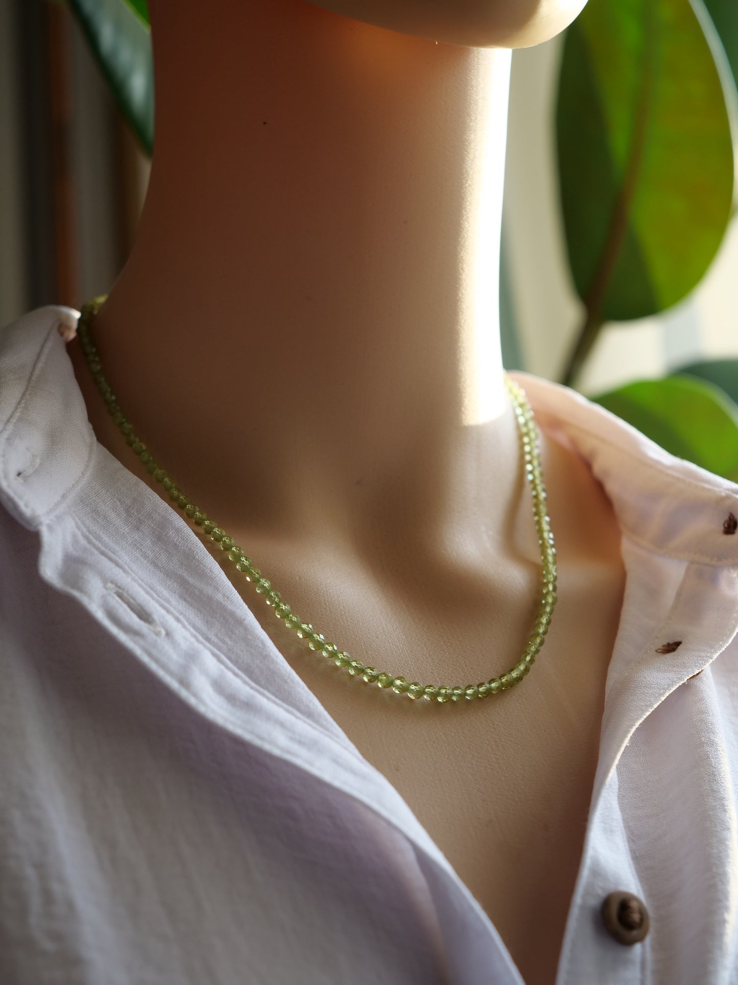 Peridot 3.5mm Beaded Natural Gemstone Sterling Silver Necklace, Genuine Top Grade Gift Jewelry, Women Fashion Jewellery