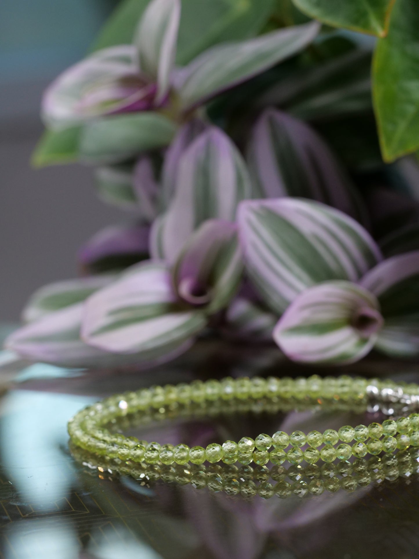 Peridot 3.5mm Beaded Natural Gemstone Sterling Silver Necklace, Genuine Top Grade Gift Jewelry, Women Fashion Jewellery