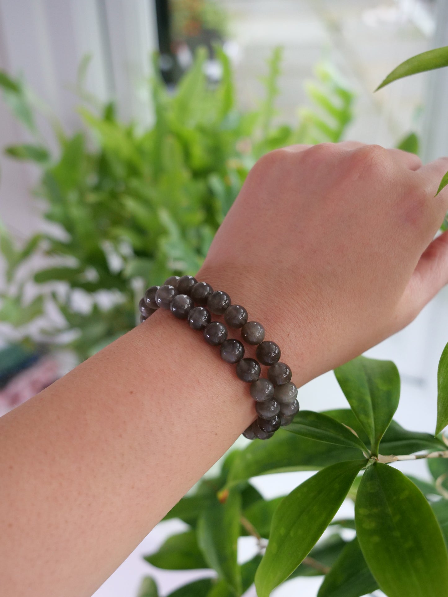 Black Moonstone 8mm Beaded Natural Gemstone Elastic Bracelet, Genuine Top Grade Gift Jewelry, Men Women Fashion Crystal Energy Jewellery