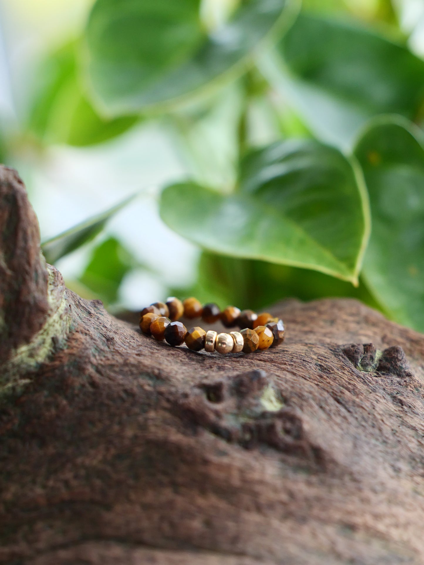 Tiger Eye 3mm Beaded Natural Gemstone Sterling Silver / 14ct Gold Filled Elastic Ring, Genuine Top Grade Gift Jewelry, Women Jewellery (Copy)