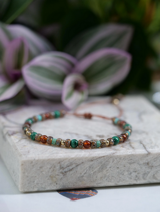 Mix 4mm Beaded Natural Gemstone 14ct Gold Filled Copper Cord Adjustable Vintage Bracelet, Genuine Top Grade Dainty Gift Jewelry