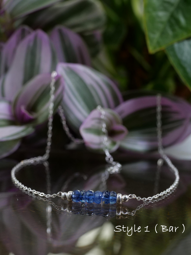 Kyanite 5mm Natural Gemstone Sterling Silver Bar Pendant Necklace, Genuine Top Grade Gift Jewelry, Women Fashion Crystal Energy Jewellery