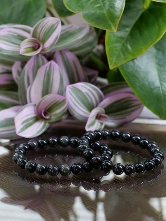 Black Rainbow Obsidian 8mm Beaded Natural Gemstone Elastic Bracelet, Genuine Top Grade Gift Jewelry, Men Women Fashion Energy Jewellery