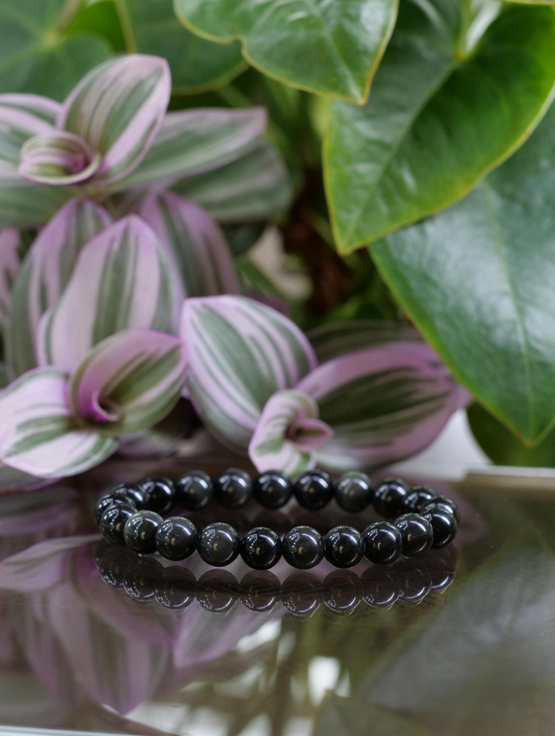 Black Rainbow Obsidian 8mm Beaded Natural Gemstone Elastic Bracelet, Genuine Top Grade Gift Jewelry, Men Women Fashion Energy Jewellery