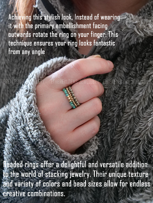 Pyrite 3mm Beaded Natural Gemstone Sterling Silver/14ct Gold Filled Elastic Ring, Genuine Top Grade Gift Jewelry, Women Jewellery