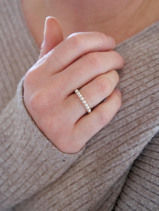 3mm Beaded Sterling Silver/14ct Gold Filled Elastic Ring, Genuine Top Grade Gift Jewelry, Women Jewellery