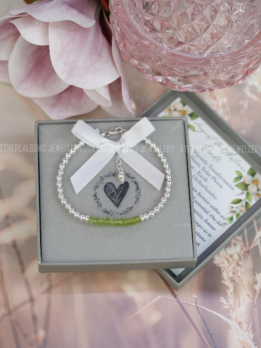 4mm Peridot Beaded Natural Gemstone Sterling Bracelet, August birthstone, Gift for her, Birthday gift, Genuine Top Grade Gift Jewellery