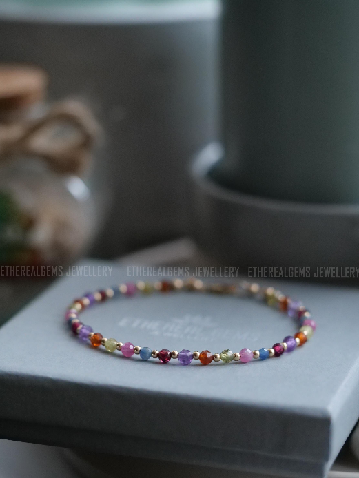 3mm Tiny Gemstone Bracelet, Dainty gemstone bracelet, Statement bracelet, Stacking bracelet, Multicolour bracelet