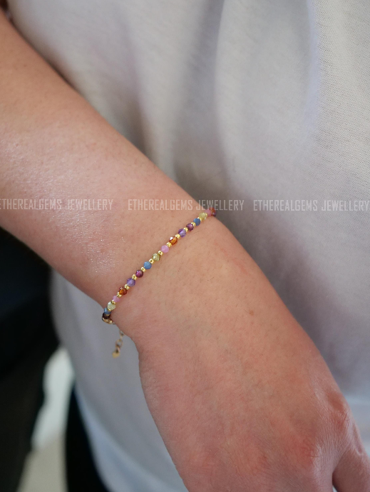 3mm Tiny Gemstone Bracelet, Dainty gemstone bracelet, Statement bracelet, Stacking bracelet, Multicolour bracelet