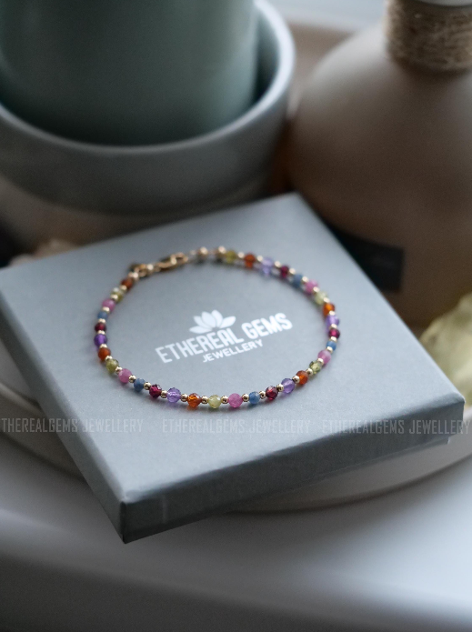 3mm Tiny Gemstone Bracelet, Dainty gemstone bracelet, Statement bracelet, Stacking bracelet, Multicolour bracelet