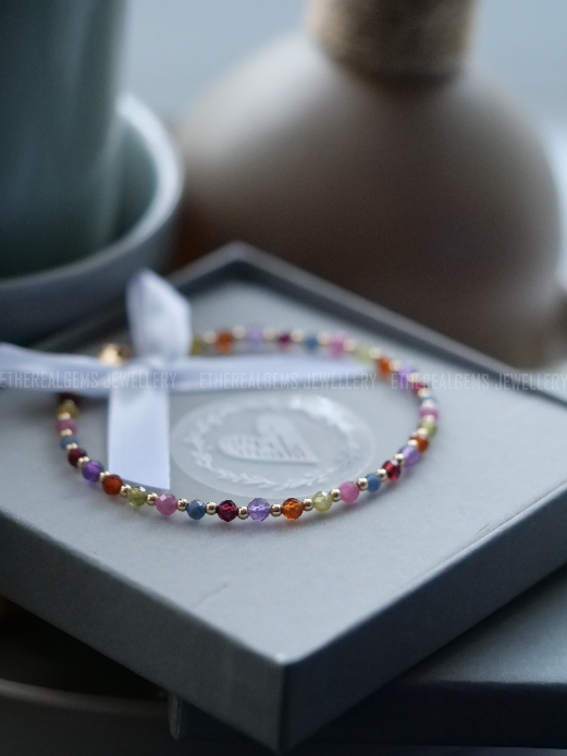3mm Tiny Gemstone Bracelet, Dainty gemstone bracelet, Statement bracelet, Stacking bracelet, Multicolour bracelet