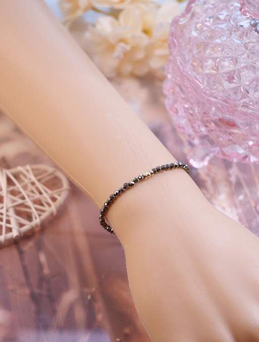 3mm Tiny Pyrite Gemstone Bracelet, Dainty gemstone bracelet, Statement bracelet, Stacking bracelet, Pyrite bracelet, Vintage bracelet