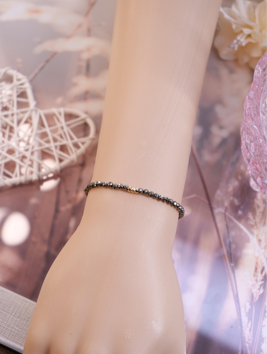 3mm Tiny Pyrite Gemstone Bracelet, Dainty gemstone bracelet, Statement bracelet, Stacking bracelet, Pyrite bracelet, Vintage bracelet