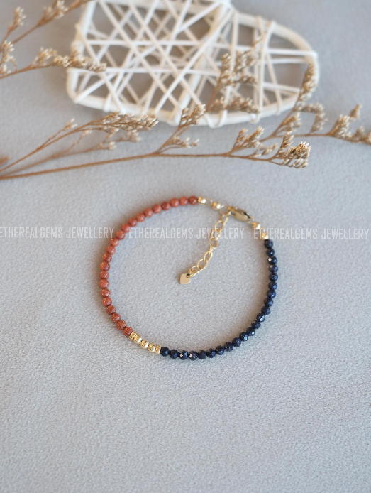 Goldstone bracelet, 3mm tiny sandstone bracelet, Half half bracelet, Unique bracelet, Statement jewellery, Stacking bracelet, Gift for her