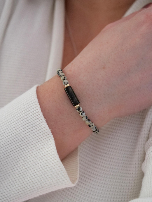 Dalmatian Jasper 4mm Beaded Natural Gemstone Elastic Bracelet, Genuine Top Grade Gift Jewelry, Men Women Fashion Crystal Energy Jewellery