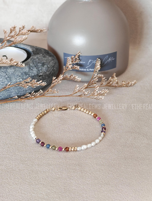 Tiny Freshwater Pearl bracelet, Gemstone Bracelet, Half half bracelet, Multicolour bracelet, Dainty bracelet, Statement bracelet, Gift