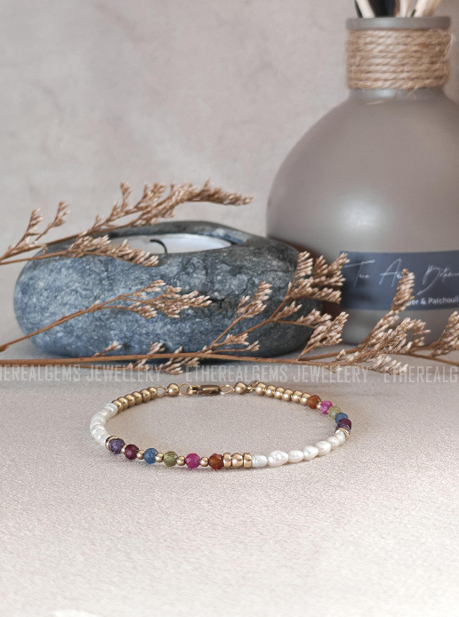 Tiny Freshwater Pearl bracelet, Gemstone Bracelet, Half half bracelet, Multicolour bracelet, Dainty bracelet, Statement bracelet, Gift