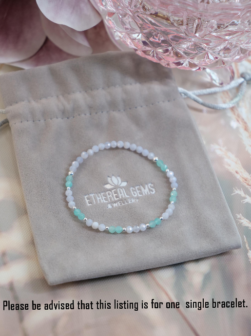 3mm Minimalist Gemstone Bracelet, Amazonite bracelet, Blue Lace Agate bracelet, Elastic gemstone bracelet, Stacking bracelet, Beach bracelet