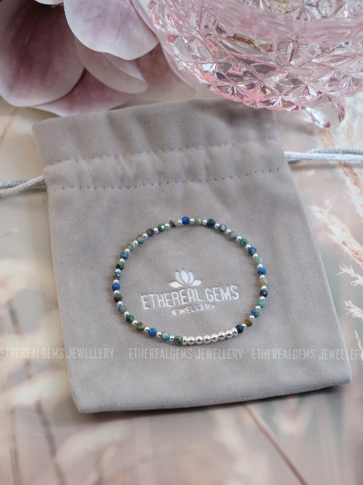 3mm Minimalist Gemstone Bracelet, Azurite bracelet, Elastic gemstone bracelet, Stacking bracelet, Beach bracelet, Multicolour bracelet