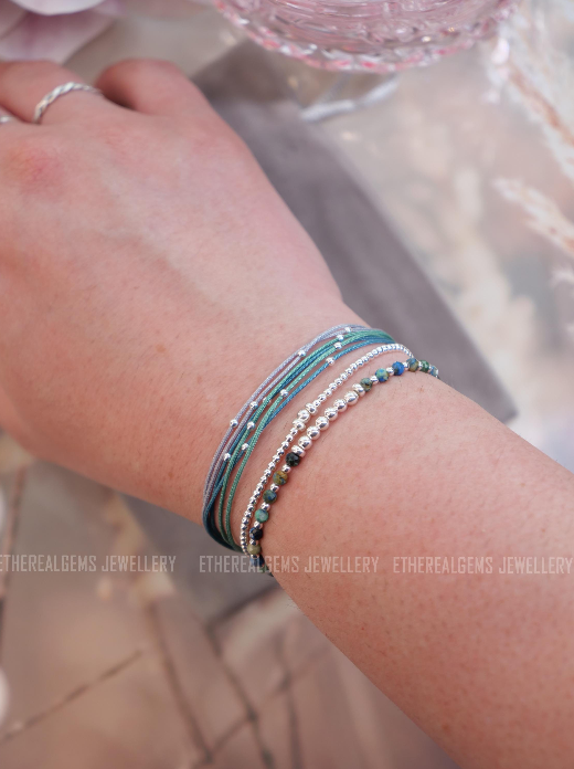 3mm Minimalist Gemstone Bracelet, Azurite bracelet, Elastic gemstone bracelet, Stacking bracelet, Beach bracelet, Multicolour bracelet
