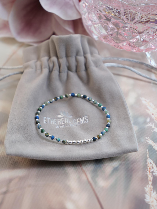 3mm Minimalist Gemstone Bracelet, Azurite bracelet, Elastic gemstone bracelet, Stacking bracelet, Beach bracelet, Multicolour bracelet