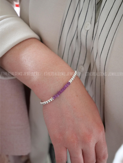 4mm Ruby Star Beaded Natural Gemstone Sterling Bracelet, July birthstone, Gift for her, Birthday gift, Genuine Top Grade Gift Jewellery