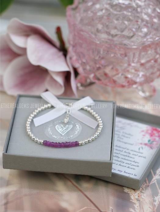 4mm Ruby Star Beaded Natural Gemstone Sterling Bracelet, July birthstone, Gift for her, Birthday gift, Genuine Top Grade Gift Jewellery