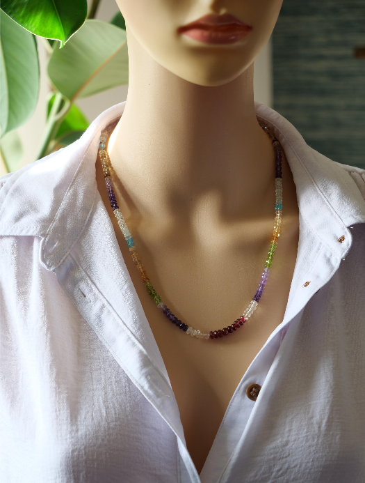 Garnet, Amethyst, Peridot, Citrine Necklace, Beaded gemstone necklace, Mix gemstone necklace, Ombre necklace, Multicolour Necklace Jewellery