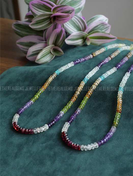Garnet, Amethyst, Peridot, Citrine Necklace, Beaded gemstone necklace, Mix gemstone necklace, Ombre necklace, Multicolour Necklace Jewellery